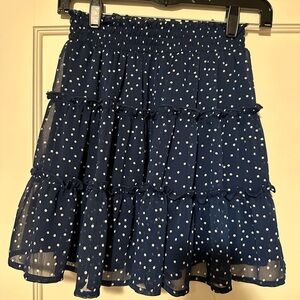 Blue and white polka dot skirt